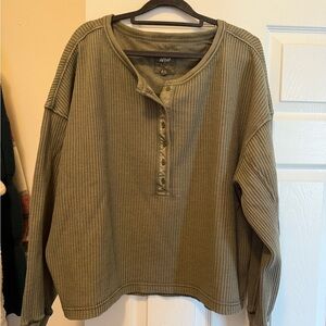 Aerie Olive Green Waffle Knit Sweater